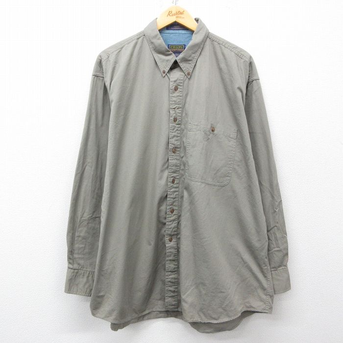 XL★古着 ラルフローレン Ralph Lauren チャップス 長袖 ブランド シャツ メンズ 80年代 80s 大きいサイズ ロング丈 コットン ボタンダウン 緑系 グリーン 25mar31 中古 トップス