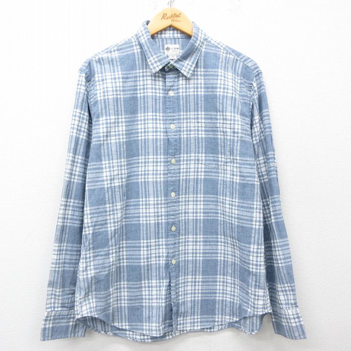 L★古着 ジェイクルー J.CREW 長袖 ブランド シャツ メンズ コットン 薄紺他 ネイビー チェック 25mar31 中古 トップス