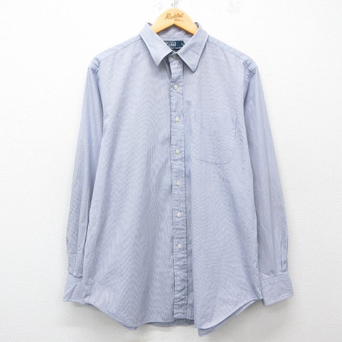 XL★古着 長ラルフローレン 袖 ブランド シャツ メンズ 90年代 90s ANDREW コットン 紺他 ネイビー ストライプ 25mar31 中古 トップス