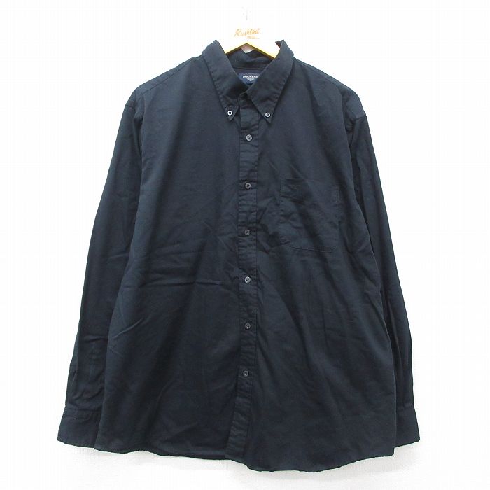 XL★古着 ドッカーズ 長袖 ブランド シャツ メンズ ワンポイントロゴ 大きいサイズ コットン ボタンダウン 黒 ブラック 25mar31 中古 トップス