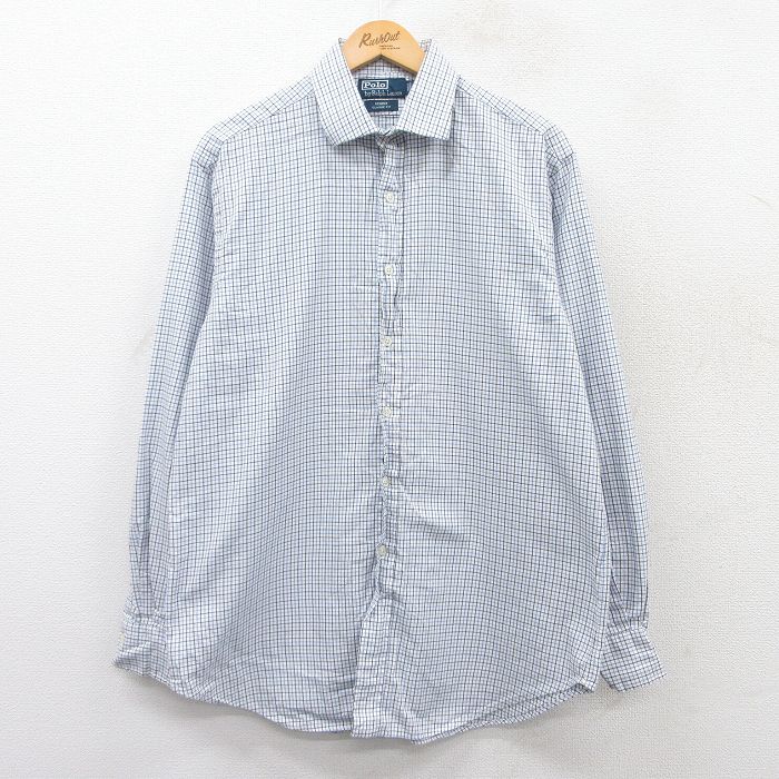 XL★古着 ラルフローレン Ralph Lauren 長袖 ブランド シャツ メンズ 90年代 90s REGENT ロング丈 コットン 白他 ホワイト チェック 25apr01 中古 トップス