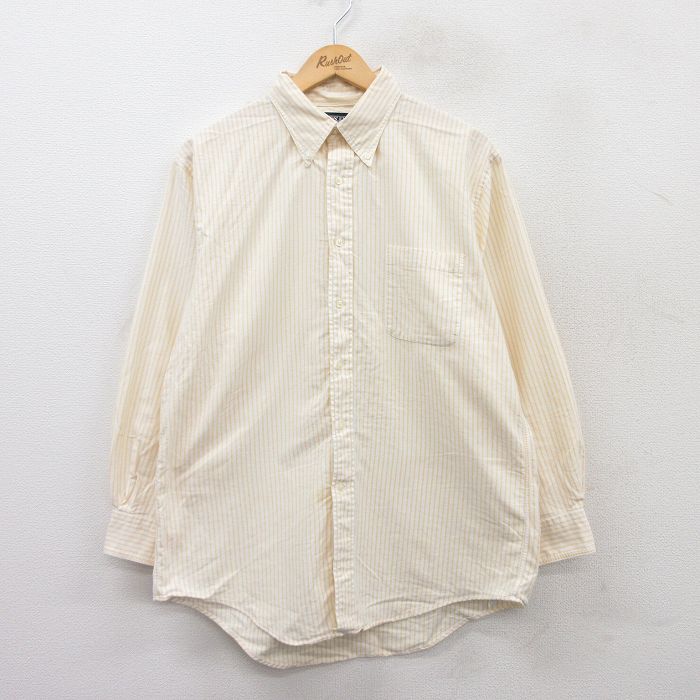 L★古着 ランズエンド 長袖 ブランド シャツ メンズ 00年代 00s コットン ボタンダウン 白他 ホワイト ストライプ 25apr01 中古 トップス