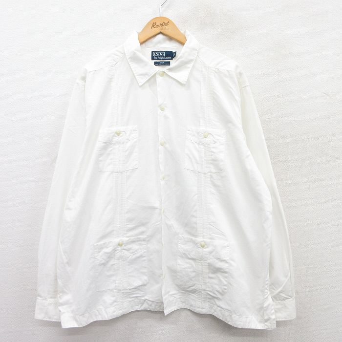 XL★古着 ラルフローレン Ralph Lauren 長袖 ブランド シャツ メンズ 90年代 90s ISLE 大きいサイズ コットン 白 ホワイト 25apr01 中古 トップス