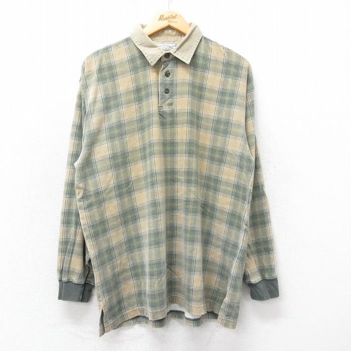 【50%OFF】アメリカンイーグル 90s 長袖ポロシャツ 襟コーデュロイ カーキチェック L | 古着