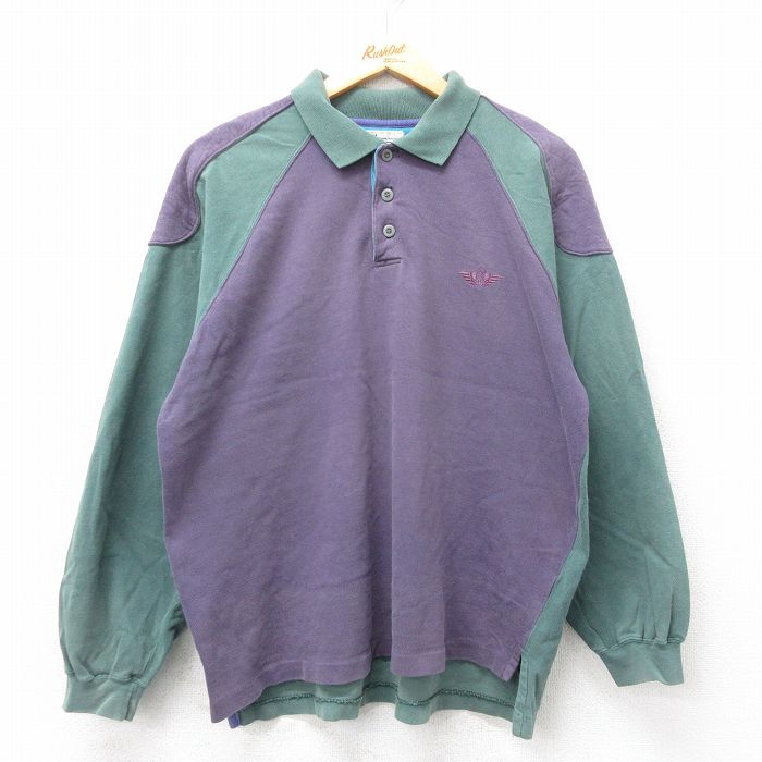 【50%OFF】L★古着 ドッカーズ 長袖 ブランド ポロ シャツ メンズ 90年代 90s ワンポイントロゴ ヒジ当て ツートンカラー ラグラン コットン USA製 紫他 パープル 25apr02 中古 トップス