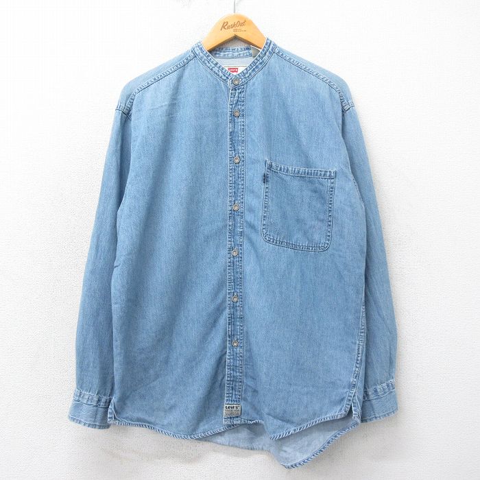 L★古着 リーバイス Levis 長袖 ブランド シャツ メンズ 00年代 00s コットン ノーカラー 紺 ネイビー デニム 【spe】 25apr02 中古 トップス