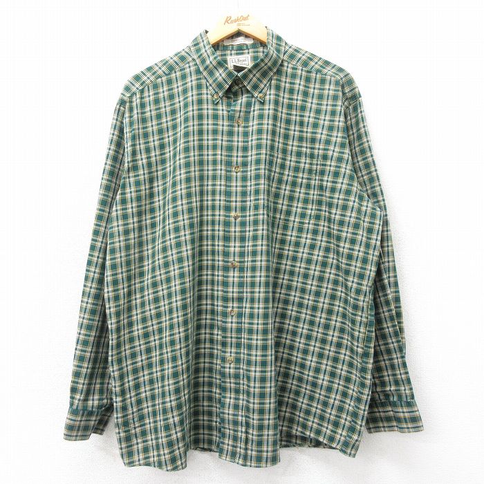XL★古着 エルエルビーン LLBEAN 長袖 ブランド シャツ メンズ 00年代 00s コットン ボタンダウン 緑他 グリーン チェック 25apr02 中古 トップス