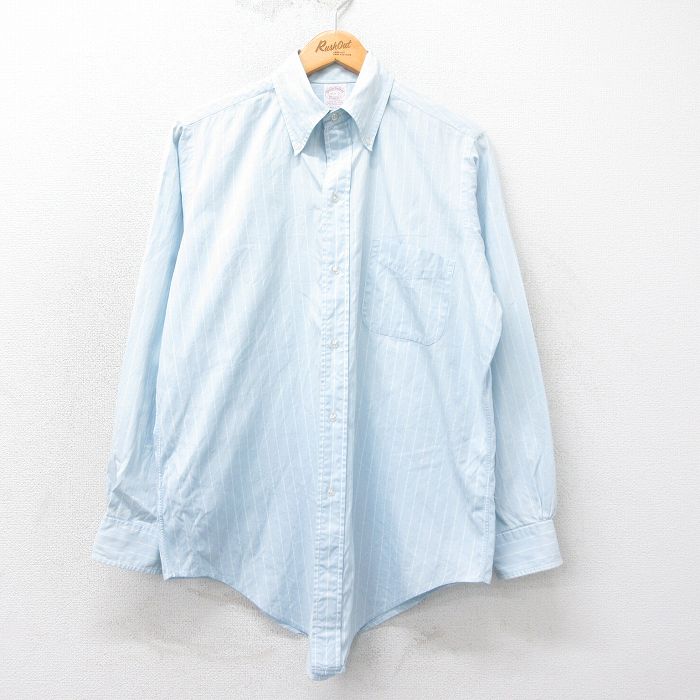 XL★古着 ブルックスブラザーズ BROOKS BROTHERS 長袖 ビンテージ ブランド シャツ メンズ 70年代 70s 6ボタン コットン ボタンダウン USA製 薄紺他 ネイビー ストライプ 【spe】 25apr02 中古 トップス