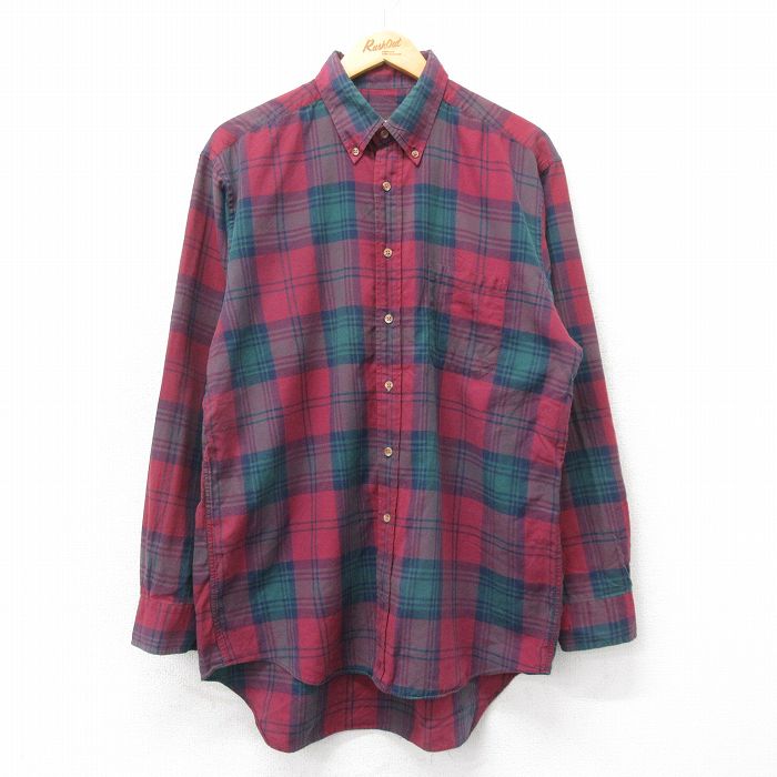 【50%OFF】L★古着 ブルックスブラザーズ BROOKS BROTHERS 長袖 ブランド シャツ メンズ コットン ボタンダウン エンジ他 チェック 25apr02 中古 トップス