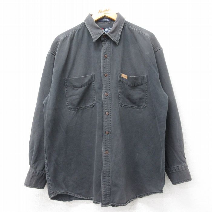XL★古着 ラルフローレン Ralph Lauren チャップス 長袖 ブランド シャツ メンズ 90年代 90s コットン 黒 ブラック 25apr02 中古 トップス