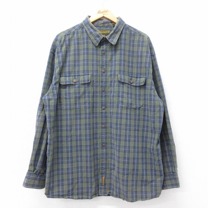 【50%OFF】XL★古着 ティンバーランド 長袖 ブランド シャツ メンズ 00年代 00s 大きいサイズ ロング丈 コットン 緑他 グリーン チェック 25apr09 中古 トップス