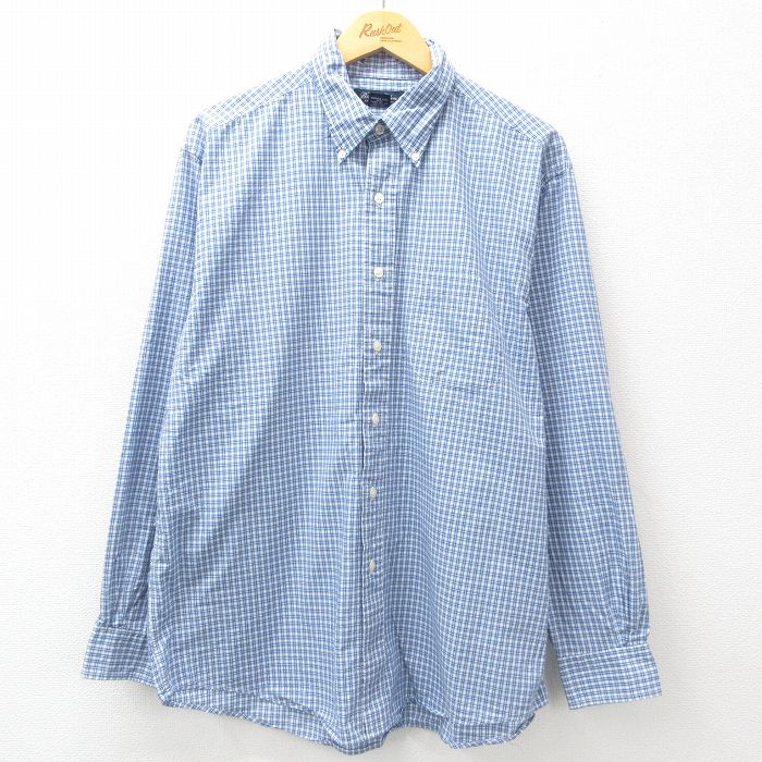 XL★古着 ブルックスブラザーズ BROOKS BROTHERS 長袖 ブランド シャツ メンズ ロング丈 ボタンダウン 紺他 ネイビー チェック 25apr09 中古 トップス
