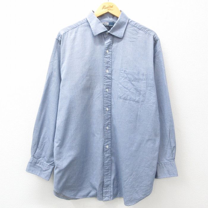 【50%OFF】XL★古着 ラルフローレン Ralph Lauren 長袖 ブランド シャツ メンズ 90年代 90s PHILIP 大きいサイズ ロング丈 コットン 薄紺 ネイビー 【spe】 25apr09 中古 トップス