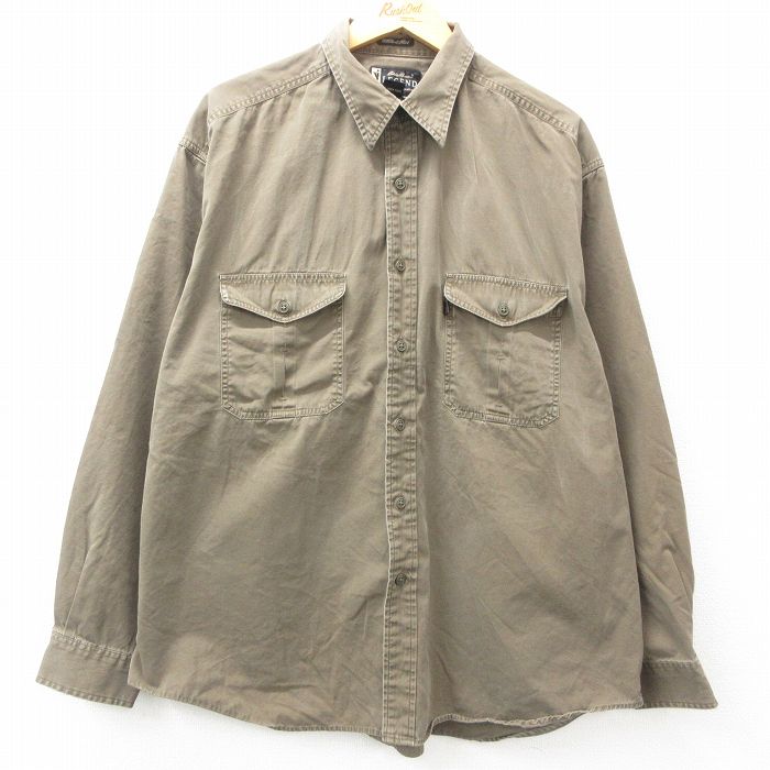 XL★古着 エディーバウアー 長袖 ブランド シャツ メンズ 大きいサイズ コットン 緑系 グリーン 25apr09 中古 トップス