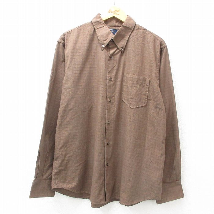 XL★古着 ドッカーズ 長袖 ブランド シャツ メンズ ボタンダウン 茶他 ブラウン チェック 25apr09 中古 トップス