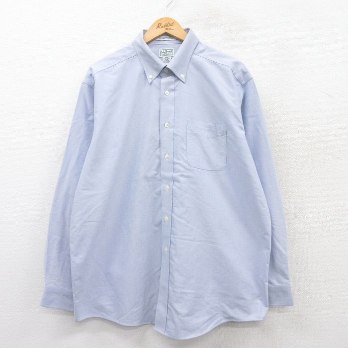XL★古着エルエルビーン 長袖 ブランド シャツ メンズ 00年代 00s 大きいサイズ ロング丈 コットン ボタンダウン 薄紺 ネイビー 25apr09 中古 トップス