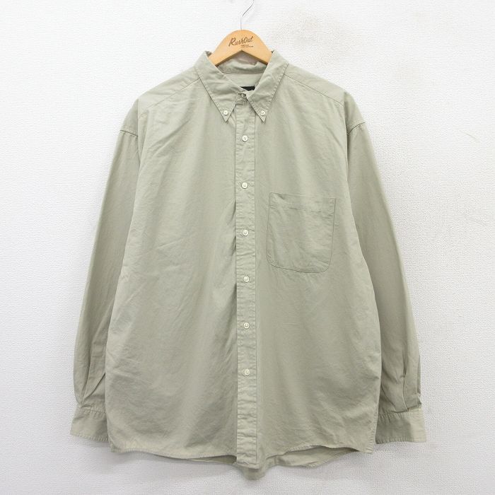 XL★古着 エディーバウアー 長袖 ブランド シャツ メンズ 00年代 00s 大きいサイズ ロング丈 コットン ボタンダウン 緑系 グリーン 25apr09 中古 トップス