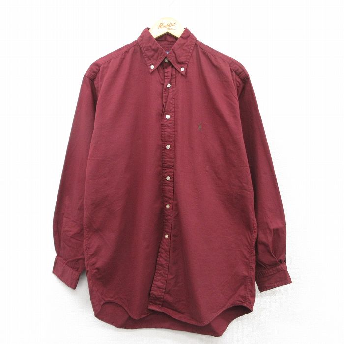 XL★古着 ラルフローレン Ralph Lauren 長袖 ブランド シャツ メンズ 90年代 90s ワンポイントロゴ BLAKE ロング丈 コットン ボタンダウン エンジ系 25apr10 中古 トップス