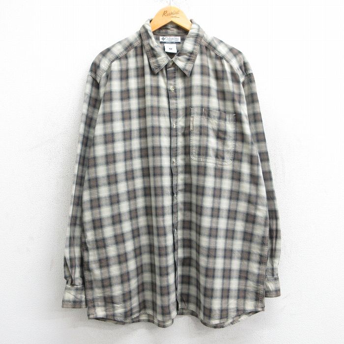 XL★古着 コロンビア COLUMBIA 長袖 ブランド シャツ メンズ 00年代 00s 大きいサイズ ロング丈 ベージュ他 カーキ チェック 25apr11 中古 トップス