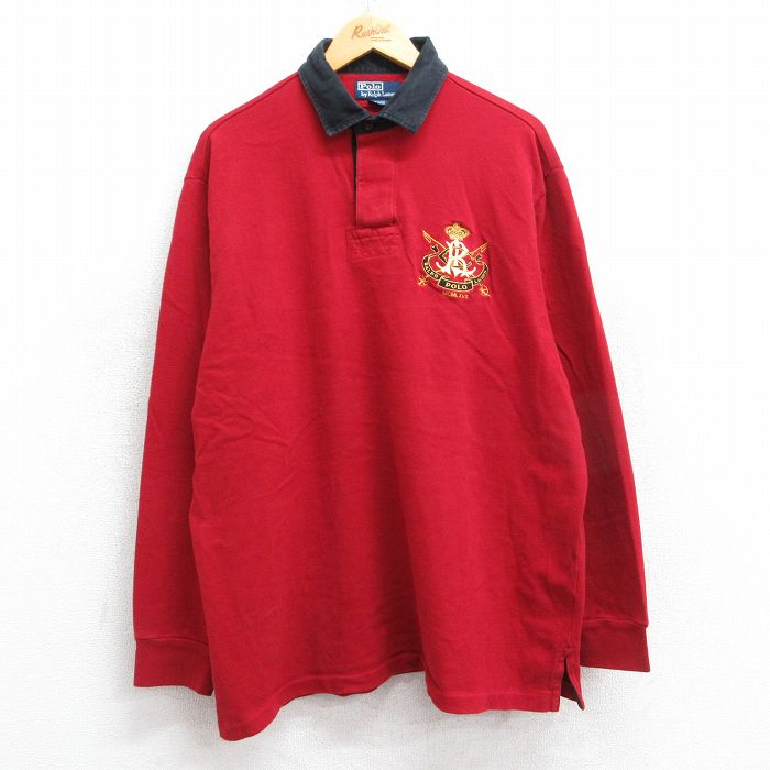 XL★古着 ラルフローレン Ralph Lauren 長袖 ブランド ラガー シャツ メンズ 90年代 90s ワンポイントロゴ 大きいサイズ コットン 赤 レッド 25apr11 中古 トップス
