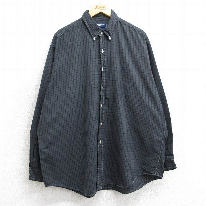 【20%OFF】XL★古着 ラルフローレン Ralph Lauren ゴルフ 長袖 ブランド シャツ メンズ 90年代 90s ワンポイントロゴ TILDEN 大きいサイズ コットン ボタンダウン 濃グレー他 チェック 25apr17 中古 トップス