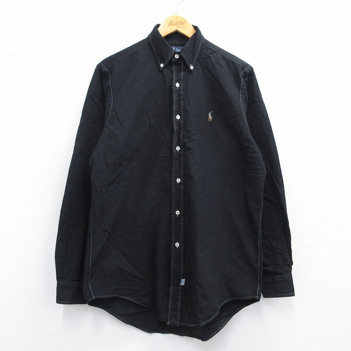L★古着 ラルフローレン Ralph Lauren 長袖 ブランド シャツ メンズ 90年代 90s ワンポイントロゴ オックスフォード コットン ボタンダウン 黒 ブラック 25apr18 中古 トップス