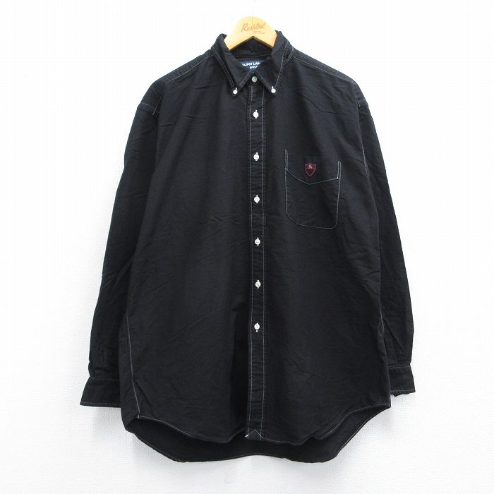 XL★古着 ラルフローレン Ralph Lauren ゴルフ 長袖 ブランド シャツ メンズ 90年代 90s TILDEN 大きいサイズ コットン ボタンダウン 黒 ブラック 25apr18 中古 トップス