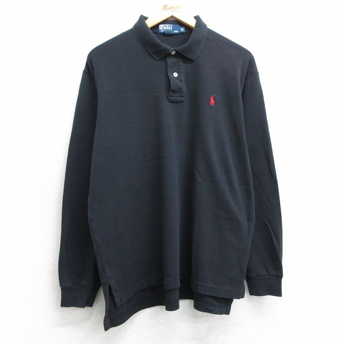 L★古着 ラルフローレン Ralph Lauren 長袖 ブランド ポロ シャツ メンズ 90年代 90s ワンポイントロゴ コットン 黒 ブラック 25apr18 中古 トップス