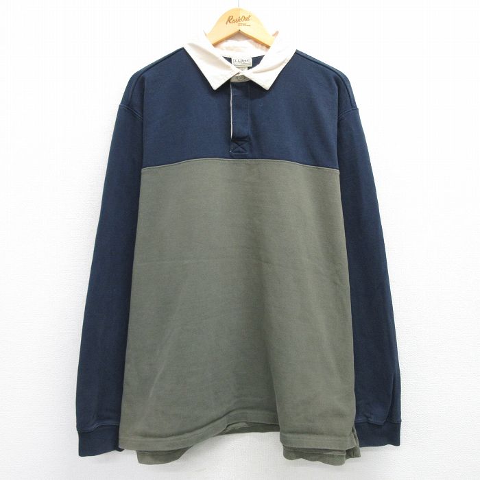 XL★古着 エルエルビーン LLBEAN 長袖 ブランド ラガー シャツ メンズ 00年代 00s ツートンカラー 大きいサイズ 紺他 ネイビー 25apr26 中古 トップス