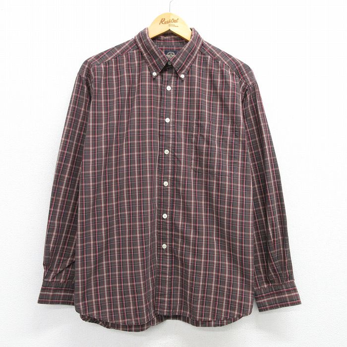 XL★古着 ドッカーズ 長袖 ブランド シャツ メンズ コットン ボタンダウン 茶他 ブラウン チェック 25apr26 中古 トップス