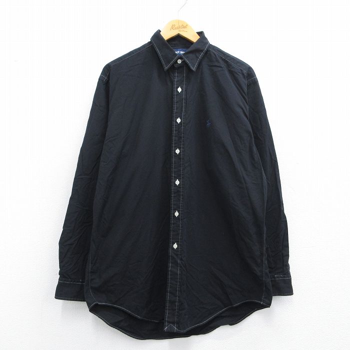 【50%OFF】XL★古着 ラルフローレン Ralph Lauren ポロゴルフ 長袖 ブランド シャツ メンズ 90年代 90s ワンポイントロゴ LOFTING コットン 黒 ブラック 25may10 中古 トップス
