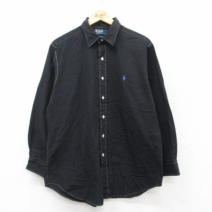 XL★古着 ラルフローレン Ralph Lauren 長袖 ブランド シャツ メンズ 90年代 90s ANDREW 大きいサイズ コットン ボタンダウン 黒 ブラック 25may12 中古 トップス