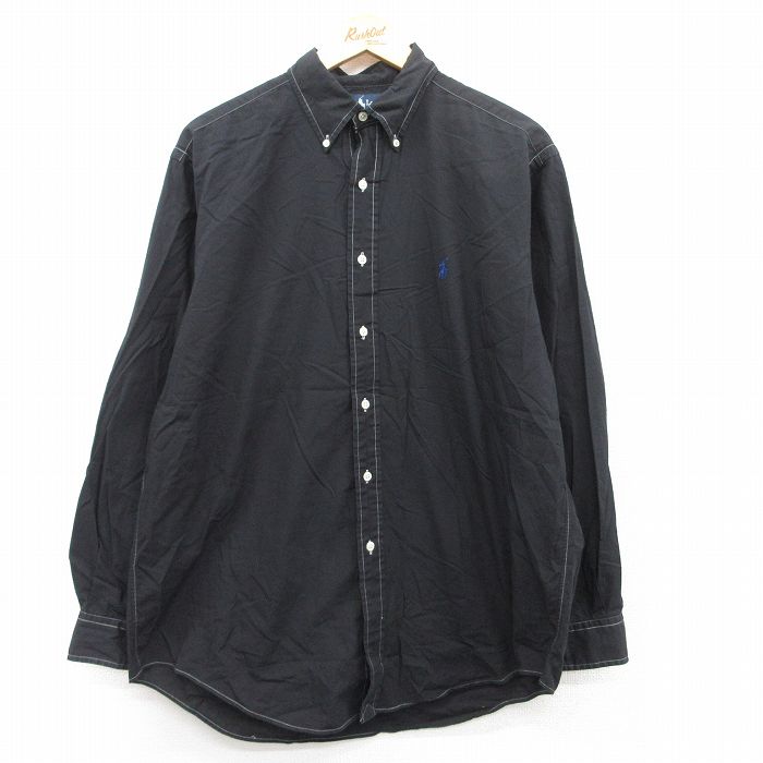 【20%OFF】XL★古着 ラルフローレン Ralph Lauren 長袖 ブランド シャツ メンズ 90年代 90s YARMOUTH 大きいサイズ コットン ボタンダウン 黒 ブラック 25may12 中古 トップス