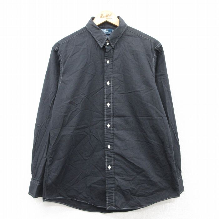 L★古着 ラルフローレン Ralph Lauren 長袖 ブランド シャツ メンズ 90年代 90s DOUGLAS TAB 黒 ブラック 25may12 中古 トップス