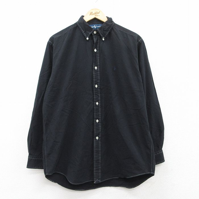XL★古着 ラルフローレン Ralph Lauren 長袖 ブランド シャツ メンズ 90年代 90s ワンポイントロゴ BLAKE コットン ボタンダウン 黒 ブラック 25may12 中古 トップス