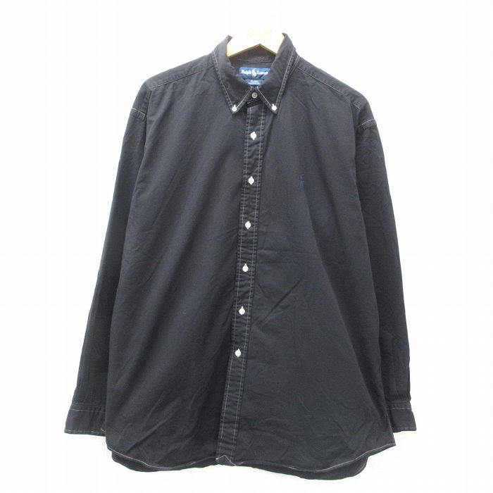 XL★古着 ラルフローレン Ralph Lauren 長袖 ブランド シャツ メンズ 90年代 90s ワンポイントロゴ BLAKE 大きいサイズ コットン ボタンダウン 黒 ブラック 25may12 中古 トップス