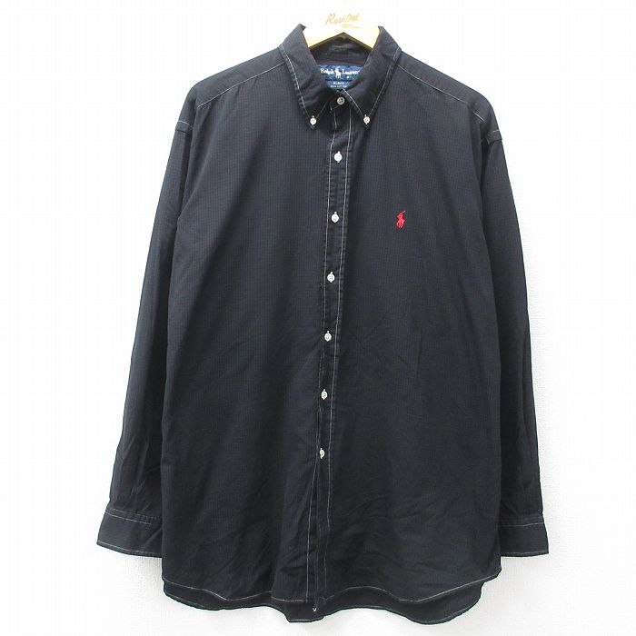 XL★古着 ラルフローレン Ralph Lauren 長袖 ブランド シャツ メンズ 90年代 90s ワンポイントロゴ BLAKE 大きいサイズ コットン ボタンダウン 黒 ブラック チェック 25may12 中古 トップス