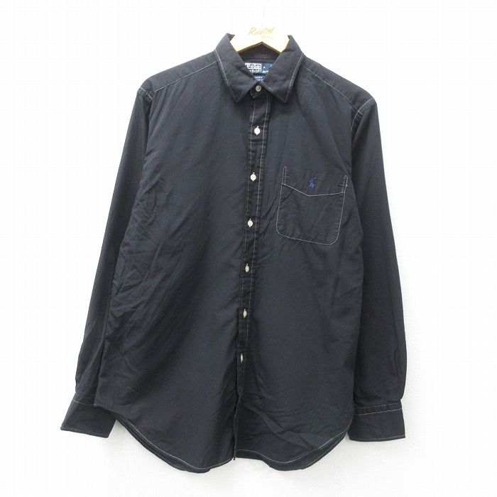 XL★古着 ラルフローレン Ralph Lauren 長袖 ブランド シャツ メンズ 90年代 90s ワンポイントロゴ ANDREW コットン 黒 ブラック 25may12 中古 トップス