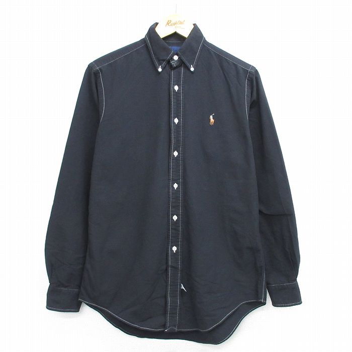 L★古着 長袖 ブランド シャツ メンズ 90年代 90s ワンポイントロゴ オックスフォード コットン ボタンダウン 黒 ブラック 25may14 中古 トップス