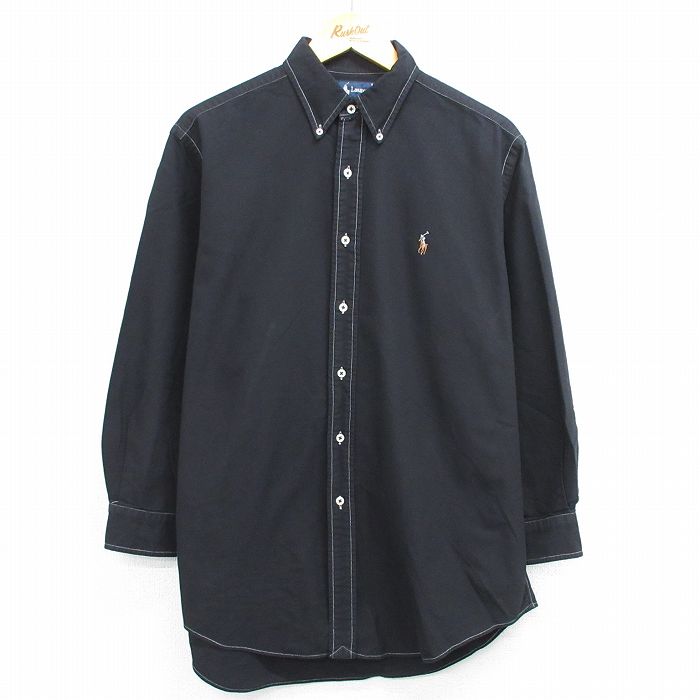 【50%OFF】XL★古着 長袖 ブランド シャツ メンズ 90年代 90s ワンポイントロゴ YARMOUTH オックスフォード コットン ボタンダウン 黒 ブラック 25may14 中古 トップス