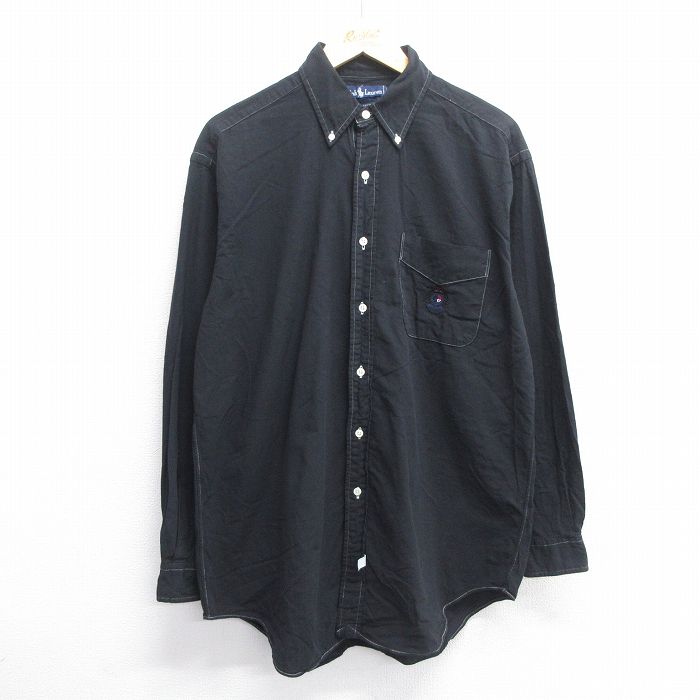 90s 長袖シャツ ワンポイントロゴ ブラック XL | 古着