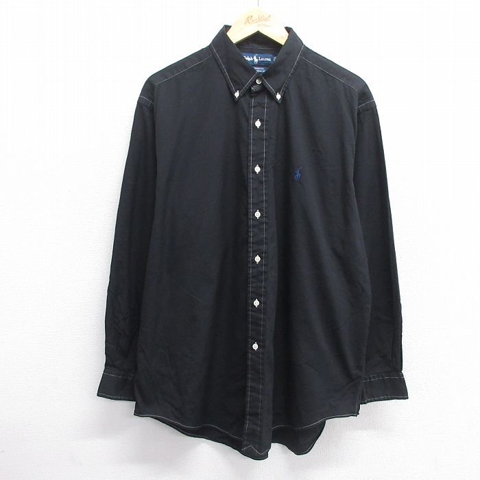 90s ボタンダウンシャツ ワンポイントロゴ ブラック XL | 古着