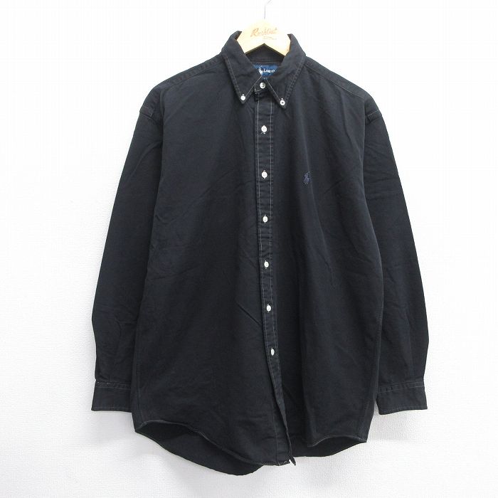 【50%OFF】XL★古着 長袖 ブランド シャツ メンズ 90年代 90s ワンポイントロゴ BLAKE 大きいサイズ コットン ボタンダウン 黒 ブラック 25may14 中古 トップス