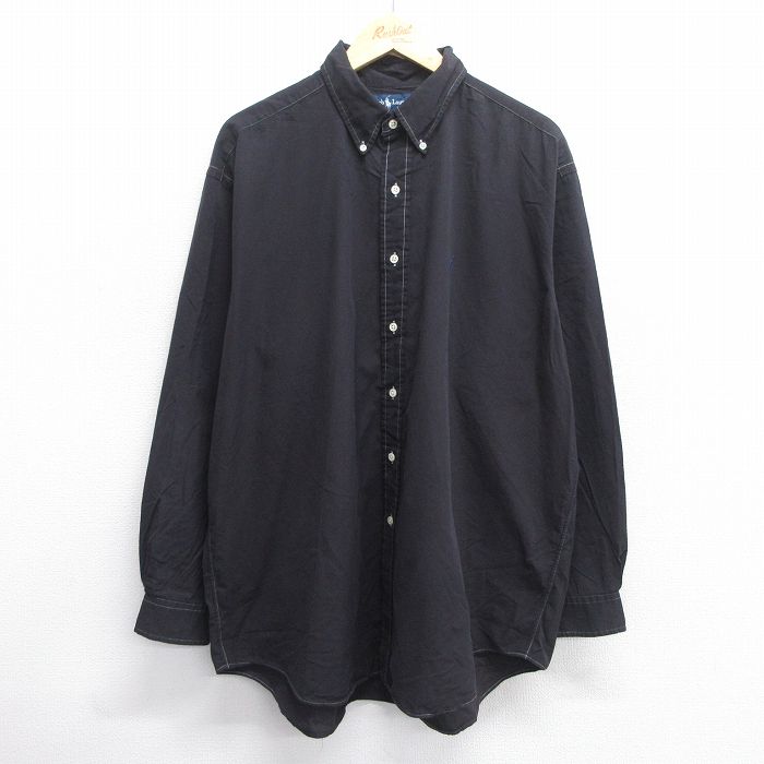 90s シャツ ワンポイントロゴ ブラック XL | 古着