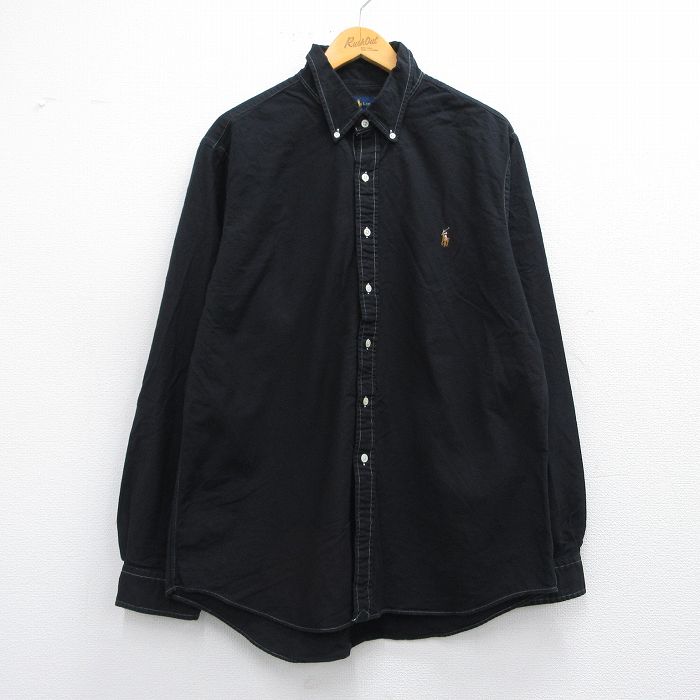 XL★古着 ラルフローレン Ralph Lauren 長袖 ブランド シャツ メンズ ワンポイントロゴ オックスフォード ボタンダウン 黒 ブラック 25may15 中古 トップス