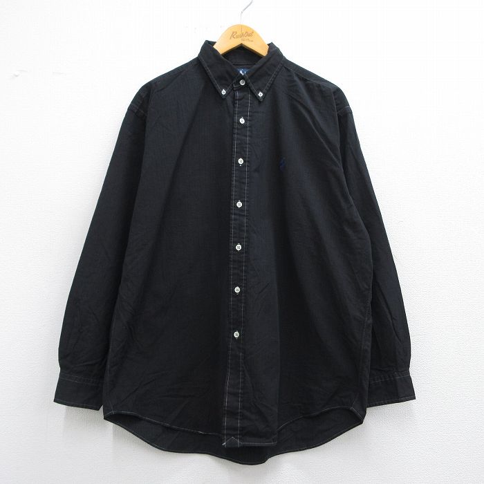 XL★古着 ラルフローレン Ralph Lauren 長袖 ブランド シャツ メンズ 90年代 90s ワンポイントロゴ BLAKE 大きいサイズ コットン ボタンダウン 黒 ブラック チェック 25may15 中古 トップス
