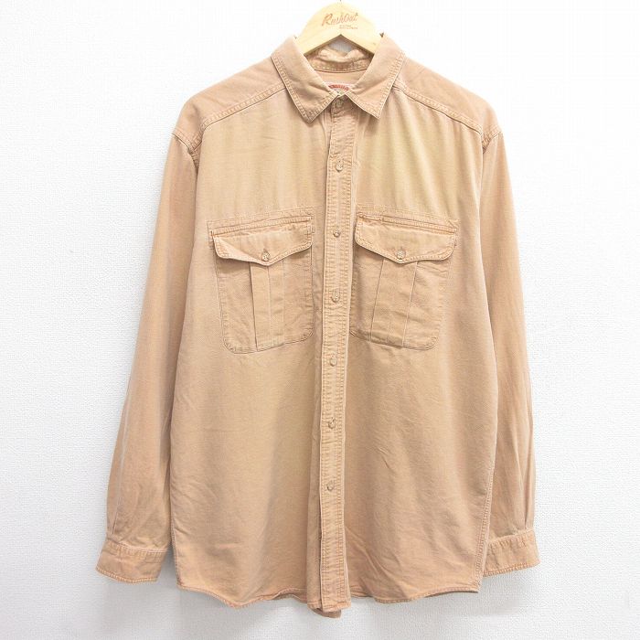 XL★古着 バナナリパブリック BANANA REPUBLIC 長袖 ブランド シャツ メンズ 80年代 80s ロング丈 コットン ベージュ カーキ 25may17 中古 トップス