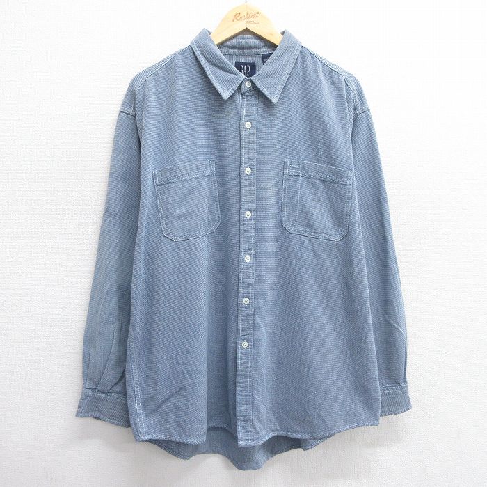 XL★古着 ギャップ GAP 長袖 ブランド シャツ メンズ 00年代 00s コットン 紺他 ネイビー 25may17 中古 トップス