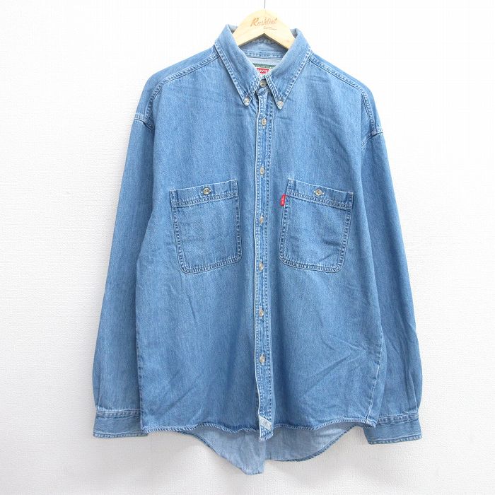 XL★古着 リーバイス Levis 長袖 ブランド シャツ メンズ 00年代 00s コットン ボタンダウン 紺 ネイビー デニム 25may17 中古 トップス