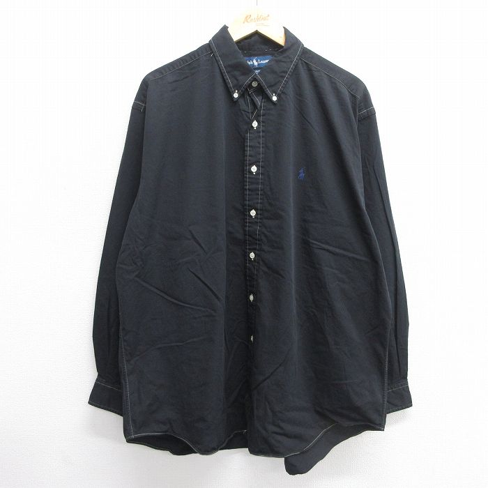 【20%OFF】XL★古着 ラルフローレン Ralph Lauren 長袖 ブランド シャツ メンズ 90年代 90s ワンポイントロゴ BLAKE コットン ボタンダウン 黒 ブラック 25may17 中古 トップス